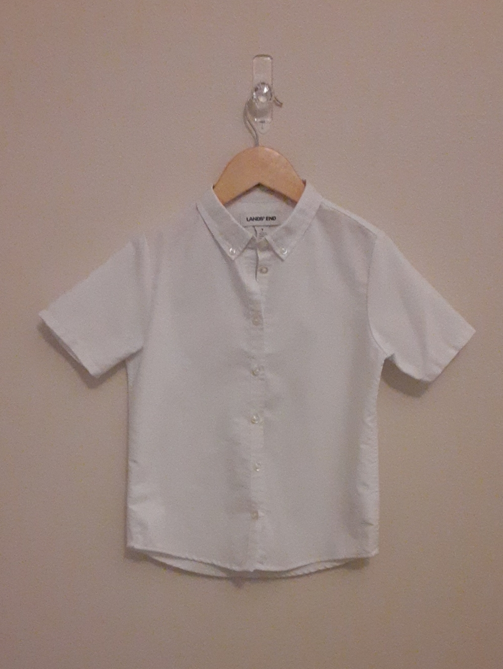 Lands' End White Short-Sleeve Button-Down Uniform Shirt